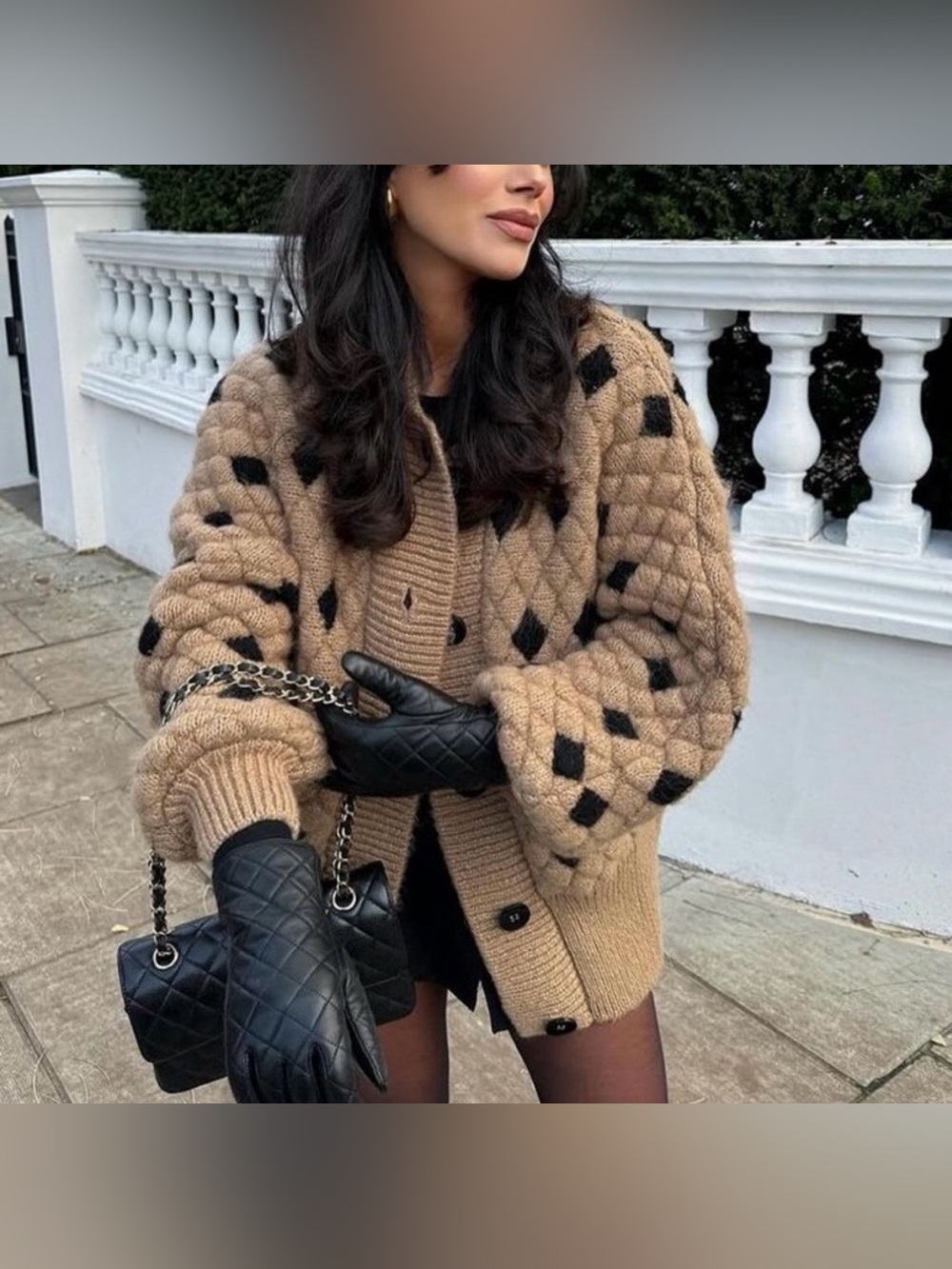 Zara oversized chunky knit structured cardigan quilted camel black blogger fave
